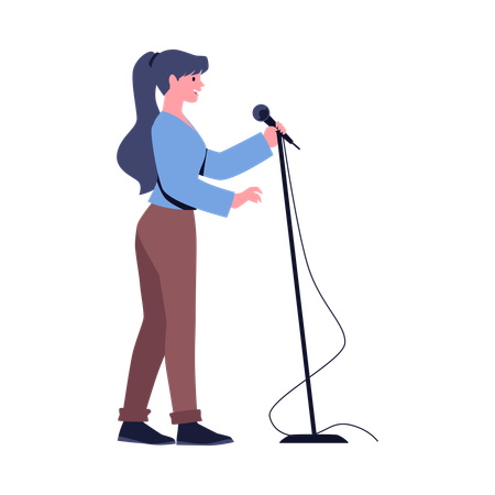 Comedian with microphone perform stand-up comedy show  Illustration