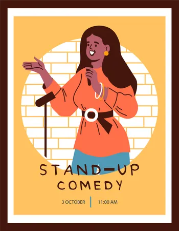 Artista cómica haciendo comedia stand-up  Ilustración