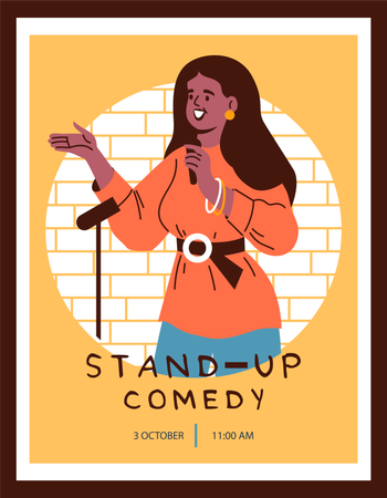 Mulher comediante artista fazendo stand-up comedy  Ilustração