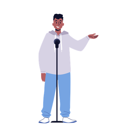 Comediante com microfone faz show de stand-up comedy  Illustration