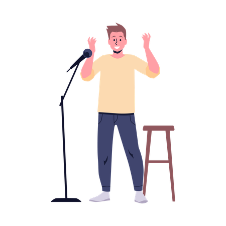 Comediante com microfone faz show de stand-up comedy  Illustration