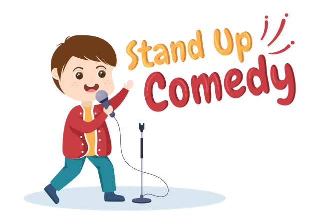 Stand Up Comedy Show Theatre Scene Com Cortinas Vermelhas E Microfone Aberto Para Comediante Se Apresentando No Palco Em Estilo Plano Ilustracao De Desenho Animado Ilustração