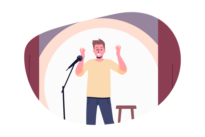 Comediante stand-up se apresentando em um show de comédia  Ilustração