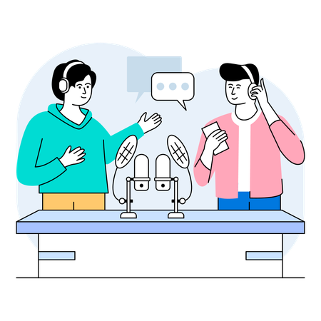 Comedic duo hosting stand-up podcast  Illustration