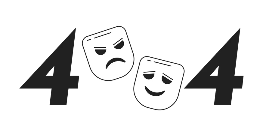 Message flash d'erreur 404 du masque de théâtre de comédie et de tragédie  Illustration