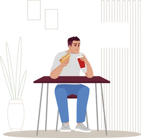 Homem comendo junk food  Ilustração