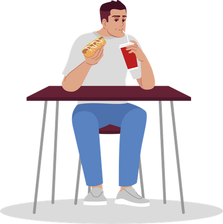 Homem comendo junk food  Ilustração