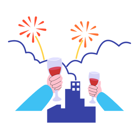 Celebração de ano novo com bebida  Ilustração
