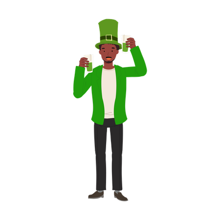 Comemoração do Dia de São Patrício com Cerveja Verde, Homem Sorridente Comemorando com Cerveja Verde  Ilustração