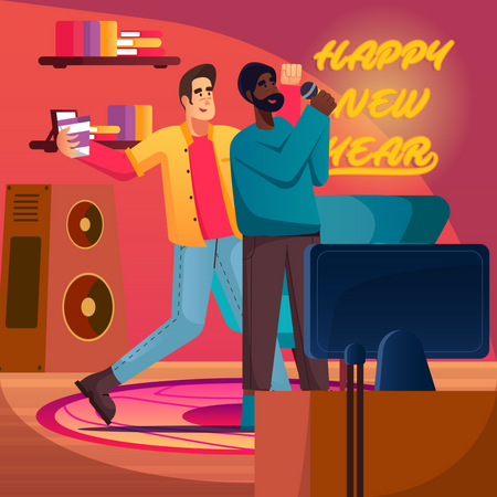 Comemorando o ano novo na casa de amigos  Ilustração