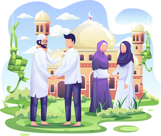 Comemore Eid Mubarak na frente da mesquita  Ilustração