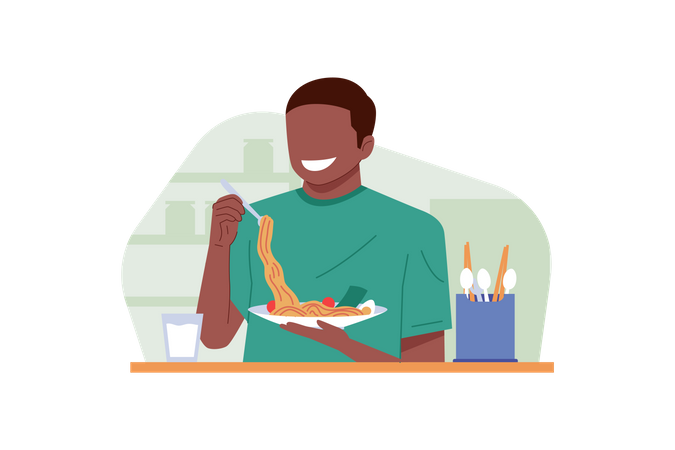 Comendo macarrão chinês  Ilustração