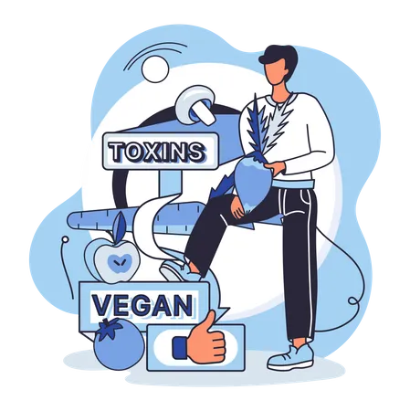Comer comida vegana evitando toxinas  Ilustração