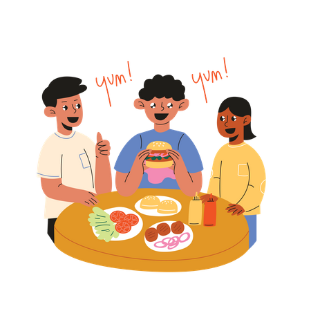 Comer hambúrguer juntos  Ilustração