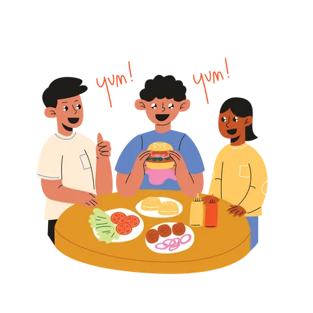 Comer hambúrguer juntos  Ilustração
