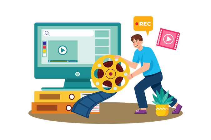 Comercializador de vídeos que optimiza el contenido de vídeo para los motores de búsqueda  Ilustración
