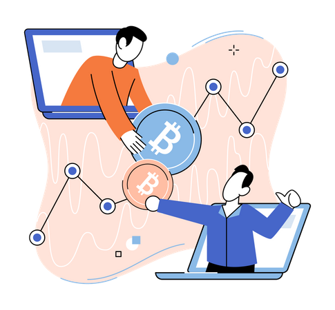 Comerciantes de bitcoins comerciando con bitcoins  Ilustración