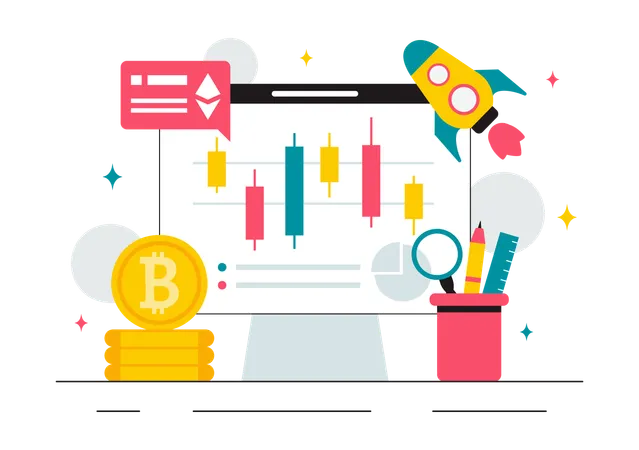 Comercio de criptomonedas en línea  Ilustración