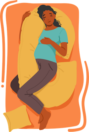 Comfortable And Peaceful Sleeping Pregnant Female Resting With Specialized Cushion To Support Her Bump  Illustration