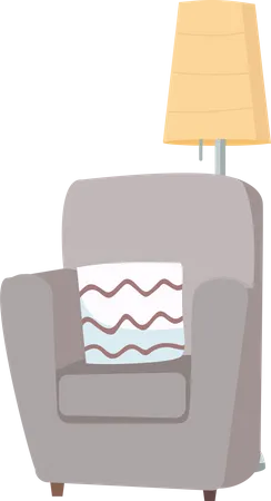 Comfortable Armchair And Floor Lamp Semi Flat Color Vector Object Full Sized Item On White Part Of House Arrangement Simple Cartoon Style Illustration For Web Graphic Design And Animation Illustration