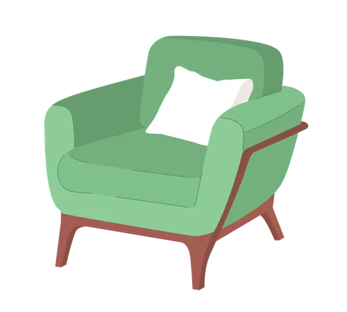 Comfortable Green Armchair With Pillow Semi Flat Color Vector Object Editable Element Full Sized Icon On White Simple Cartoon Style Spot Illustration For Web Graphic Design And Animation Illustration