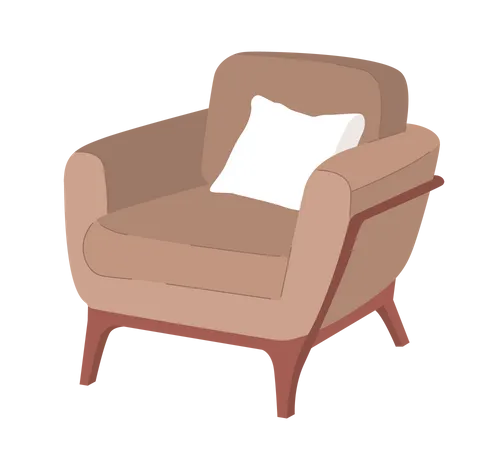 Comfy Living Room Armchair With Cushion Semi Flat Color Vector Object Editable Element Full Sized Icon On White Simple Cartoon Style Spot Illustration For Web Graphic Design And Animation Illustration