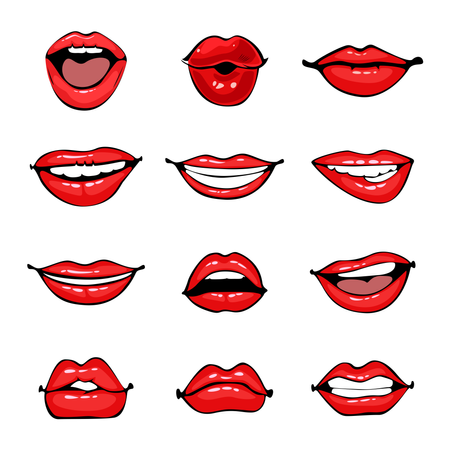 Comic female lips set  Illustration