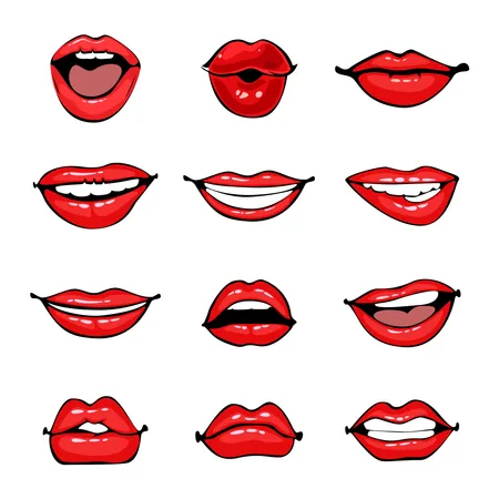 Conjunto de labios femeninos cómicos  Ilustración