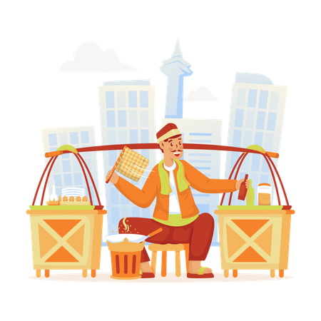 Comida tradicional Betawi, costra de huevo  Ilustración
