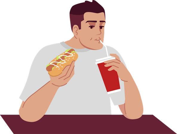 Hombre comiendo comida chatarra  Ilustración