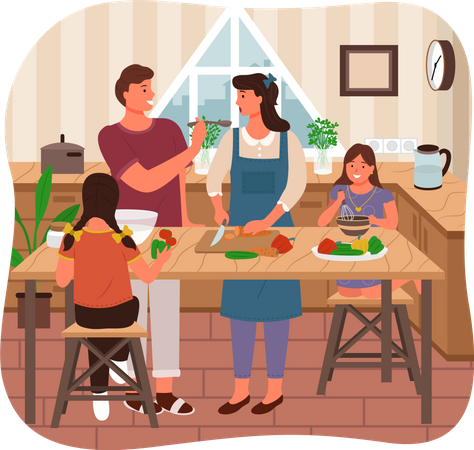 Comida de cocina familiar  Ilustración