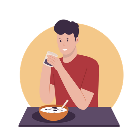 Hombre comiendo comida  Ilustración