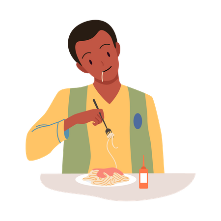 Hombre comiendo comida  Ilustración