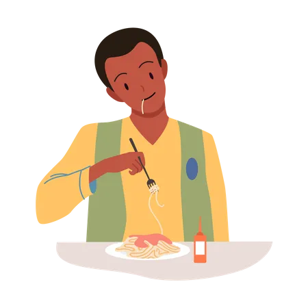 Hombre comiendo comida  Ilustración