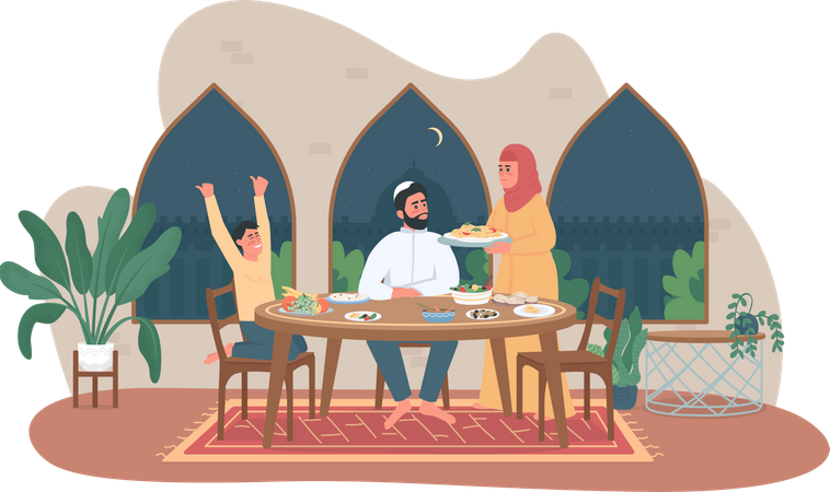 Comida familiar de Ramadán  Ilustración