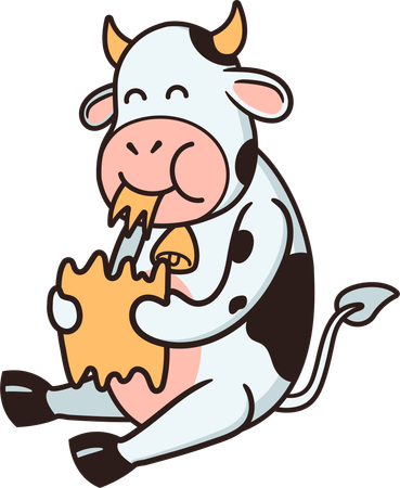 Vaca comendo comida  Ilustração