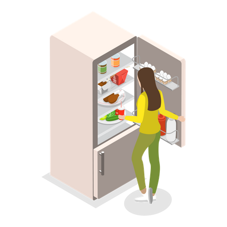 Comida en el refrigerador  Ilustración