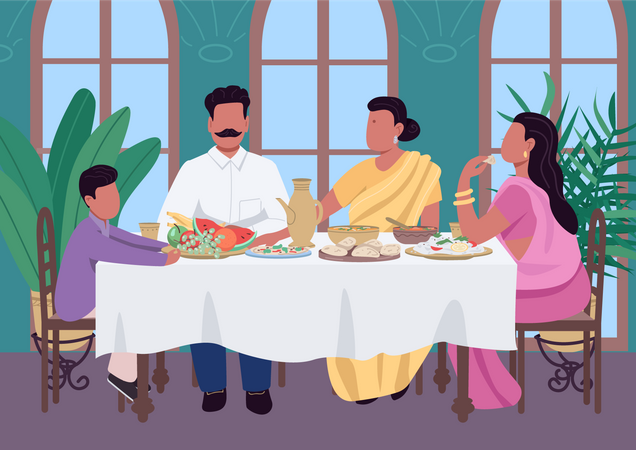 Comida familiar india  Ilustración