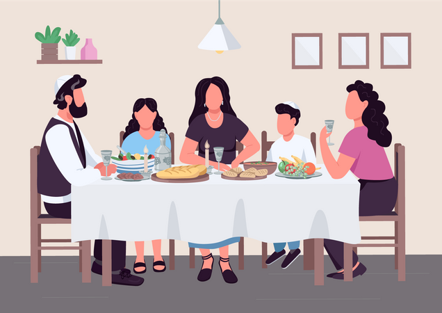 Comida familiar judía  Ilustración