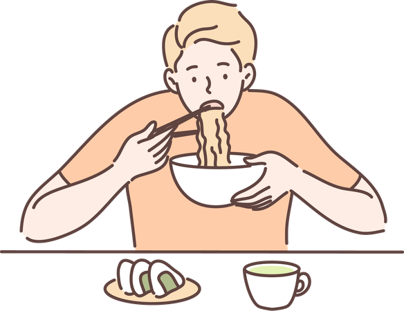 Hombre comiendo comida japonesa  Ilustración