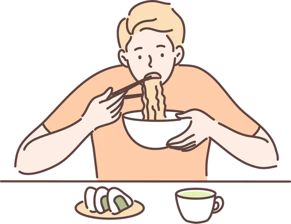 Hombre comiendo comida japonesa  Ilustración