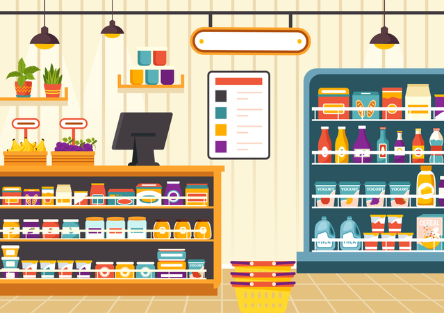 Comida no supermercado  Ilustração