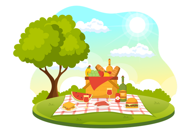 Comida de picnic de verano  Ilustración