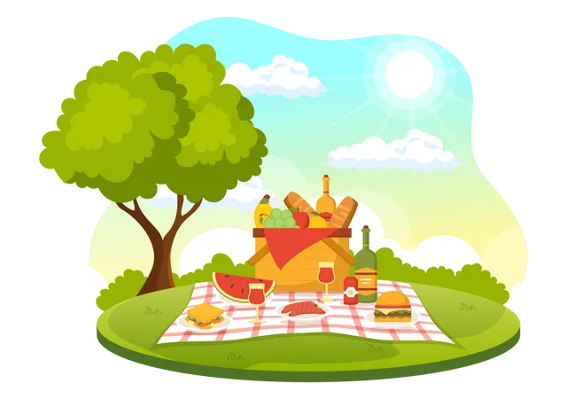 Comida de picnic de verano  Ilustración