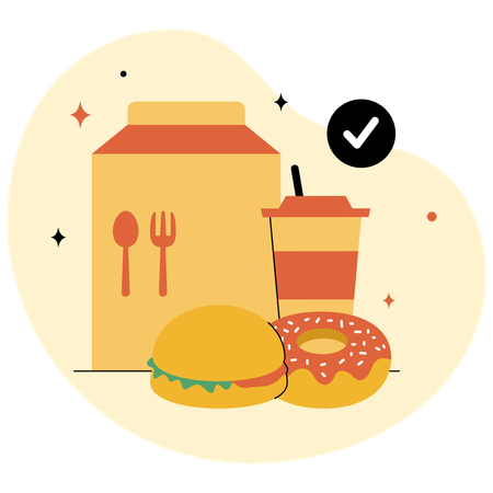 Preparación de alimentos y listos para recoger por mensajería.  Illustration