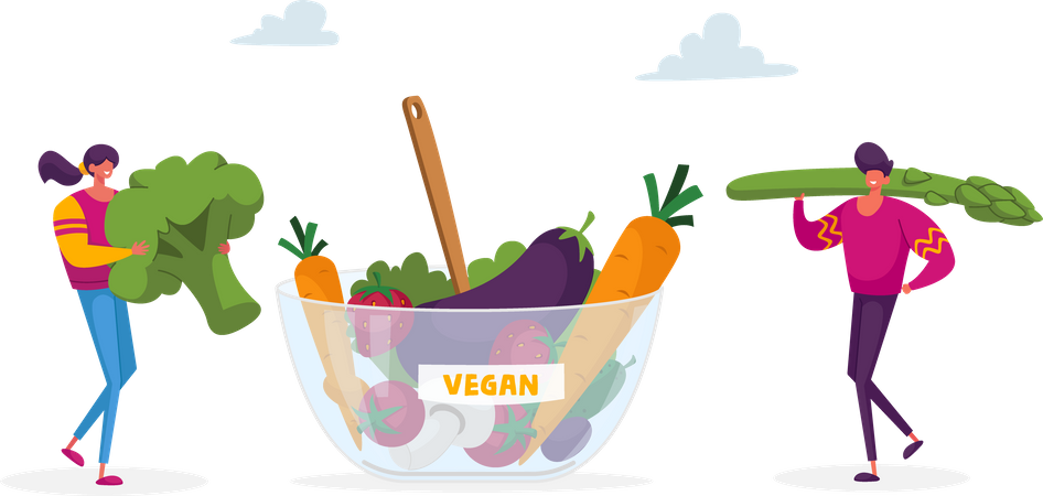 Comida vegana para un estilo de vida saludable  Ilustración