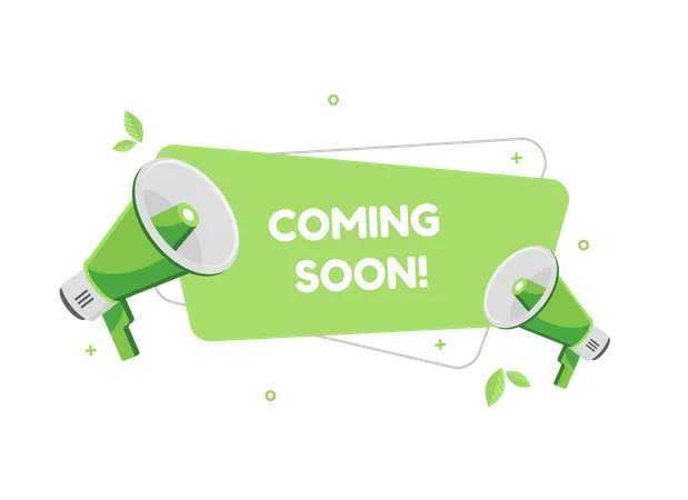 Coming Soon Banner With Megaphones In Flat Design Green Illustration