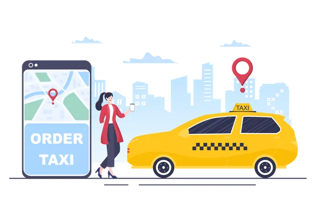 Commander un taxi en ligne  Illustration