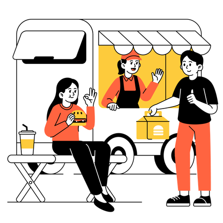 Commander de la nourriture dans un food truck  Illustration