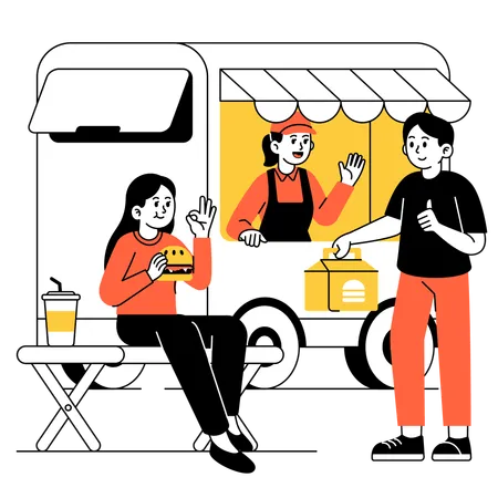 Commander de la nourriture dans un food truck  Illustration